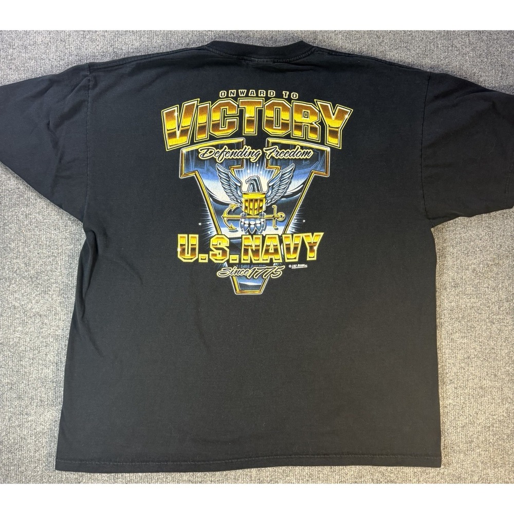 Vintage 7.62 Design U.S. Navy Onward To Victory Graphic T Shirt Black Men's XXL